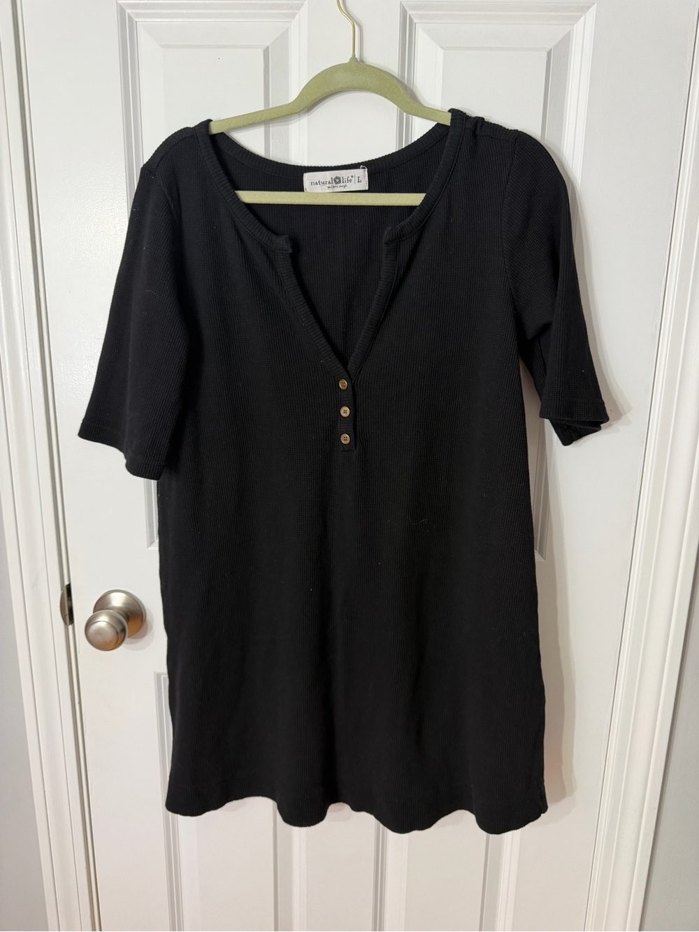NATURAL LIFE Black Ribbed Henley Tunic Top